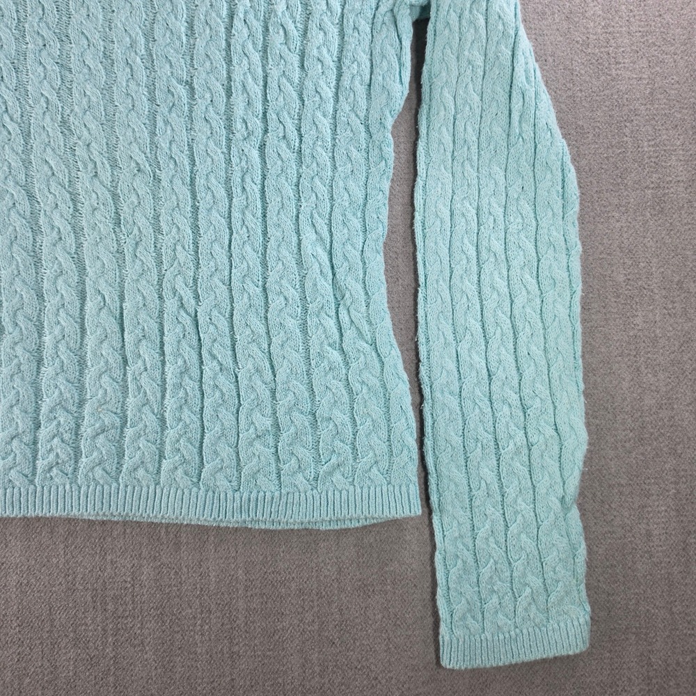 Talbots Sweater Womens Medium Petites Light Blue Cable Knit V-Neck Cotton Blend - Picture 14 of 16